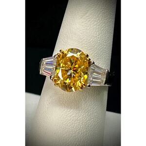 Famous Icon Inspired Yellow Moissanite Ring –Sterling Silver, 14K Prongs, Size 7